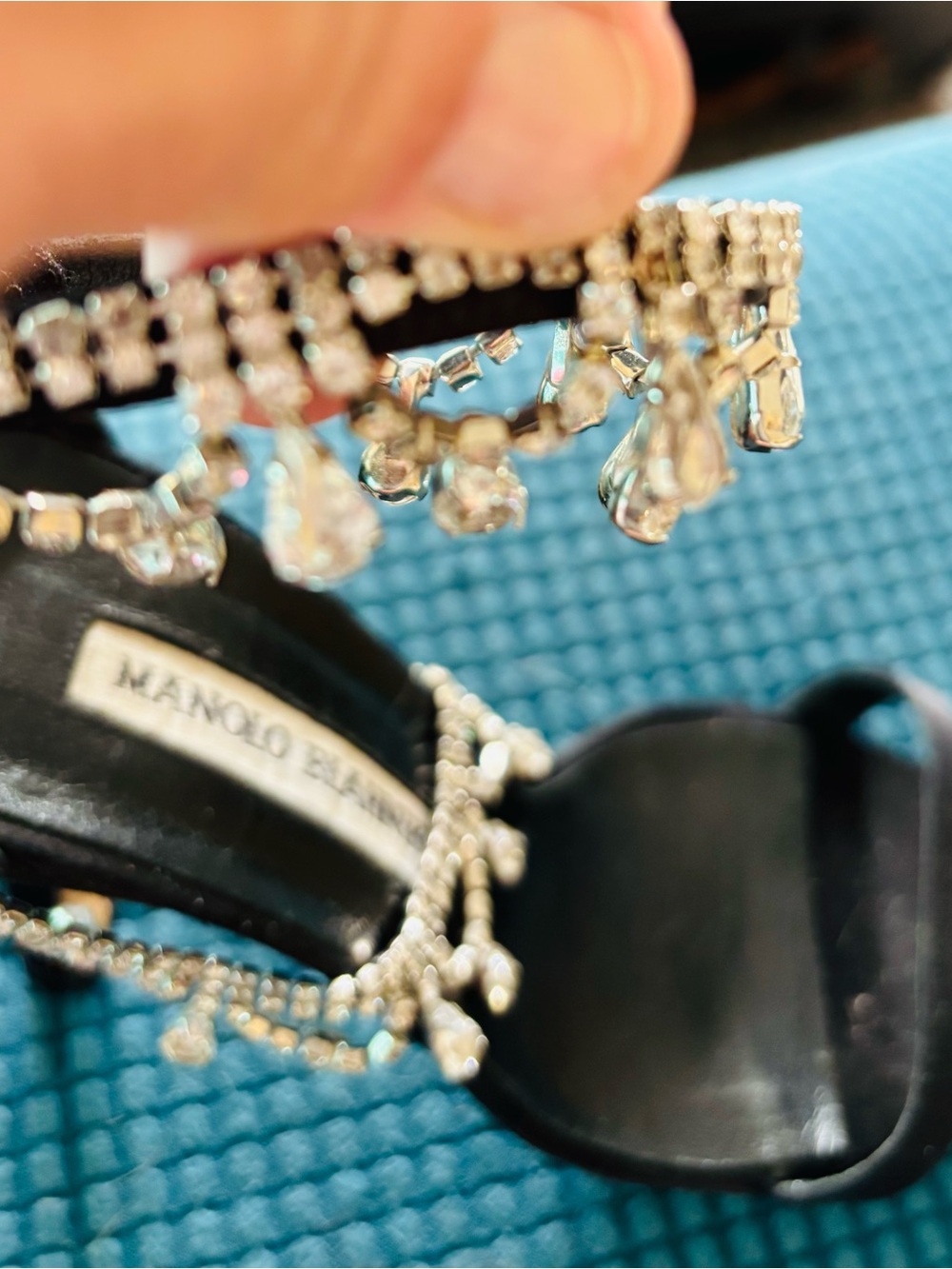 Manolo Blahnik Y2K Black Stilettos with Crystal-Drop Anklets - Picture 4 of 15